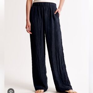 Abercrombie&Fitch Ultra high Ultra Wide Crinkle Textured Pull On Pant 3X Blk Nwt